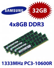 4x 8GB = 32GB KIT DDR3 RAM 1333 Mhz PC3-10600R ECC REG DIMM